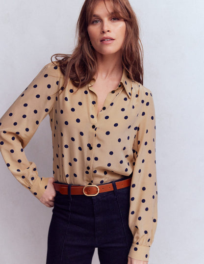 Sara Silk Shirt-Safari, Painted Dot-1
