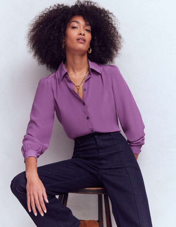 Sara Silk Shirt-Damson