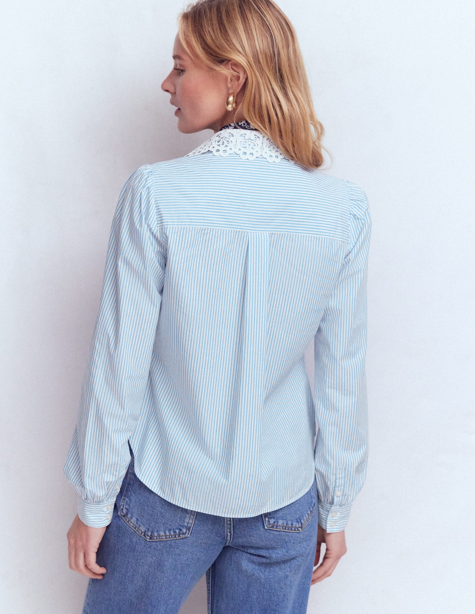Cara Cotton Shirt-Blue and white stripe - Image 3