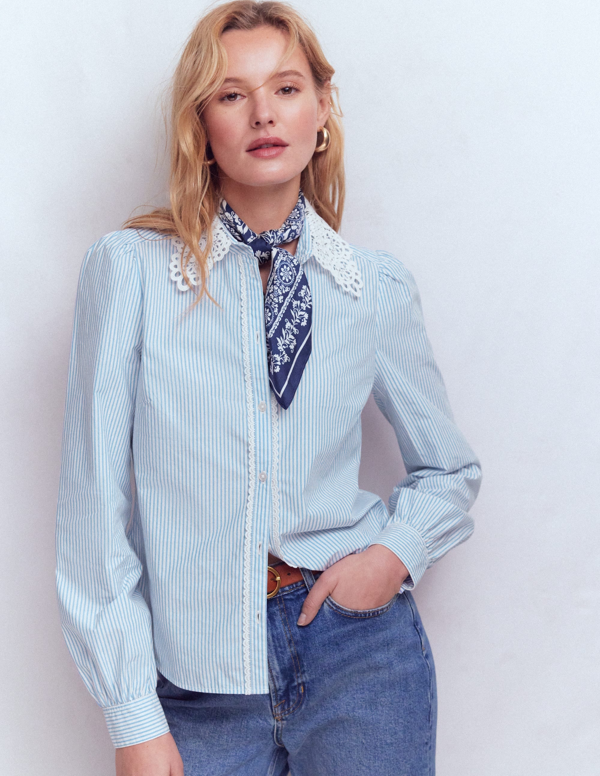 Cara Cotton Shirt-Blue and white stripe - Image 4