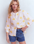 Alicia Linen Top-White, Floral embroidery