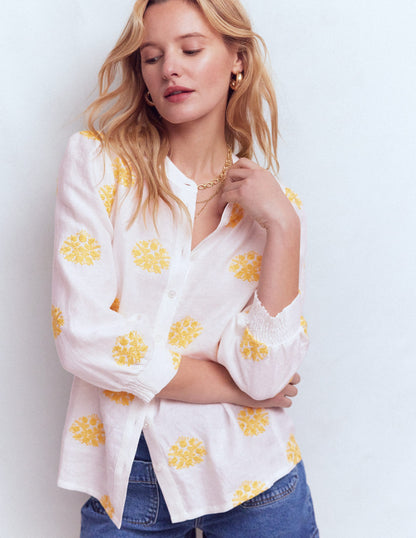 Alicia Linen Top-White yellow embroidery-2