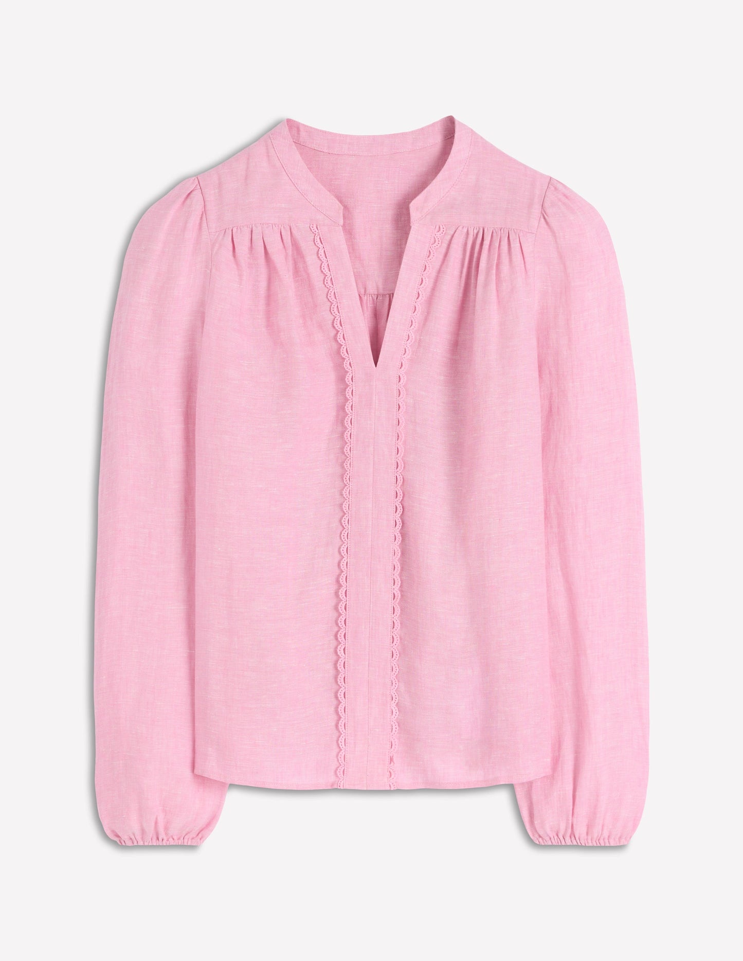 Notch Neck Linen Trim Top-Meadowsweet Chambray