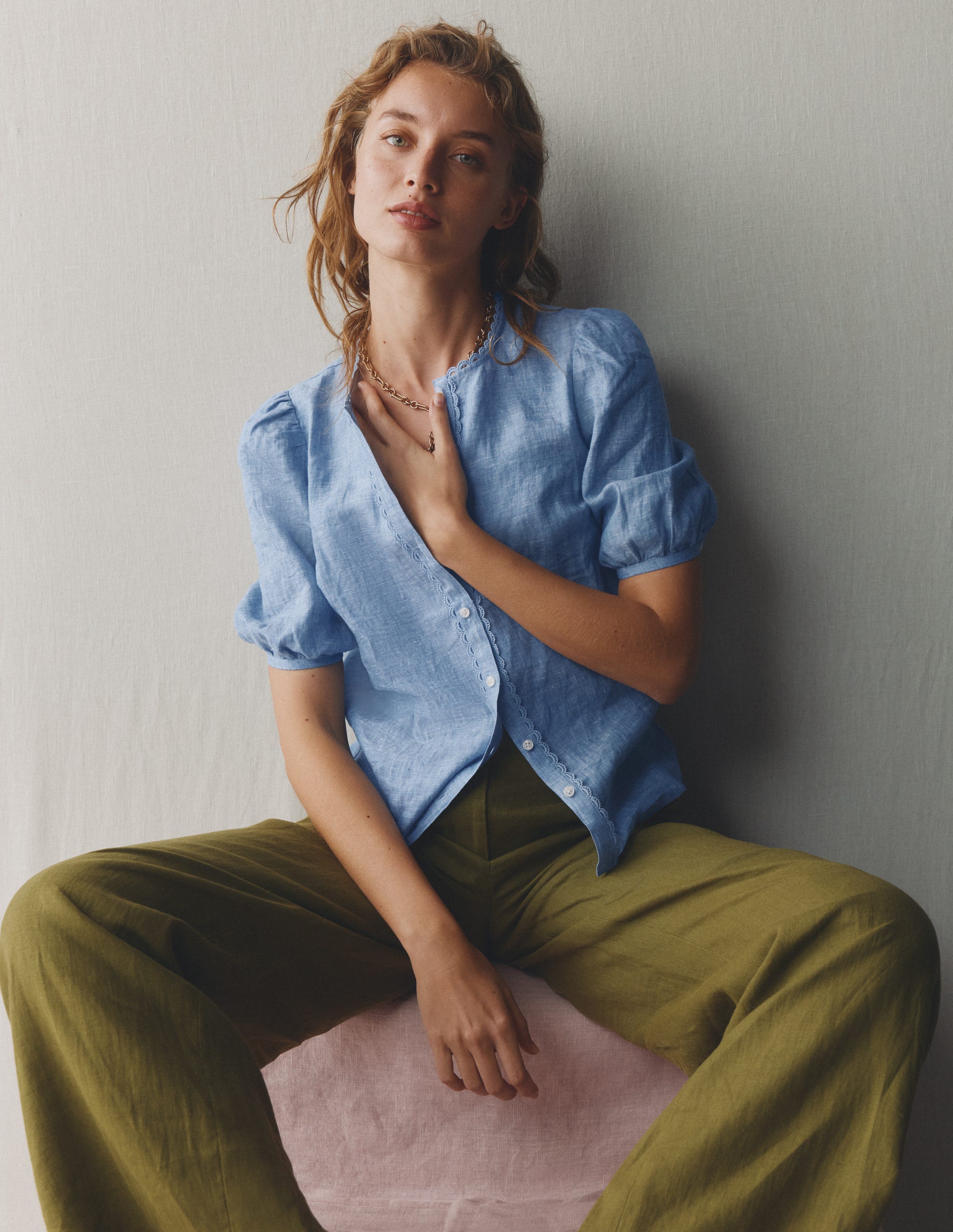 Leah Short Sleeve Linen Top-Chambray | Boden USA