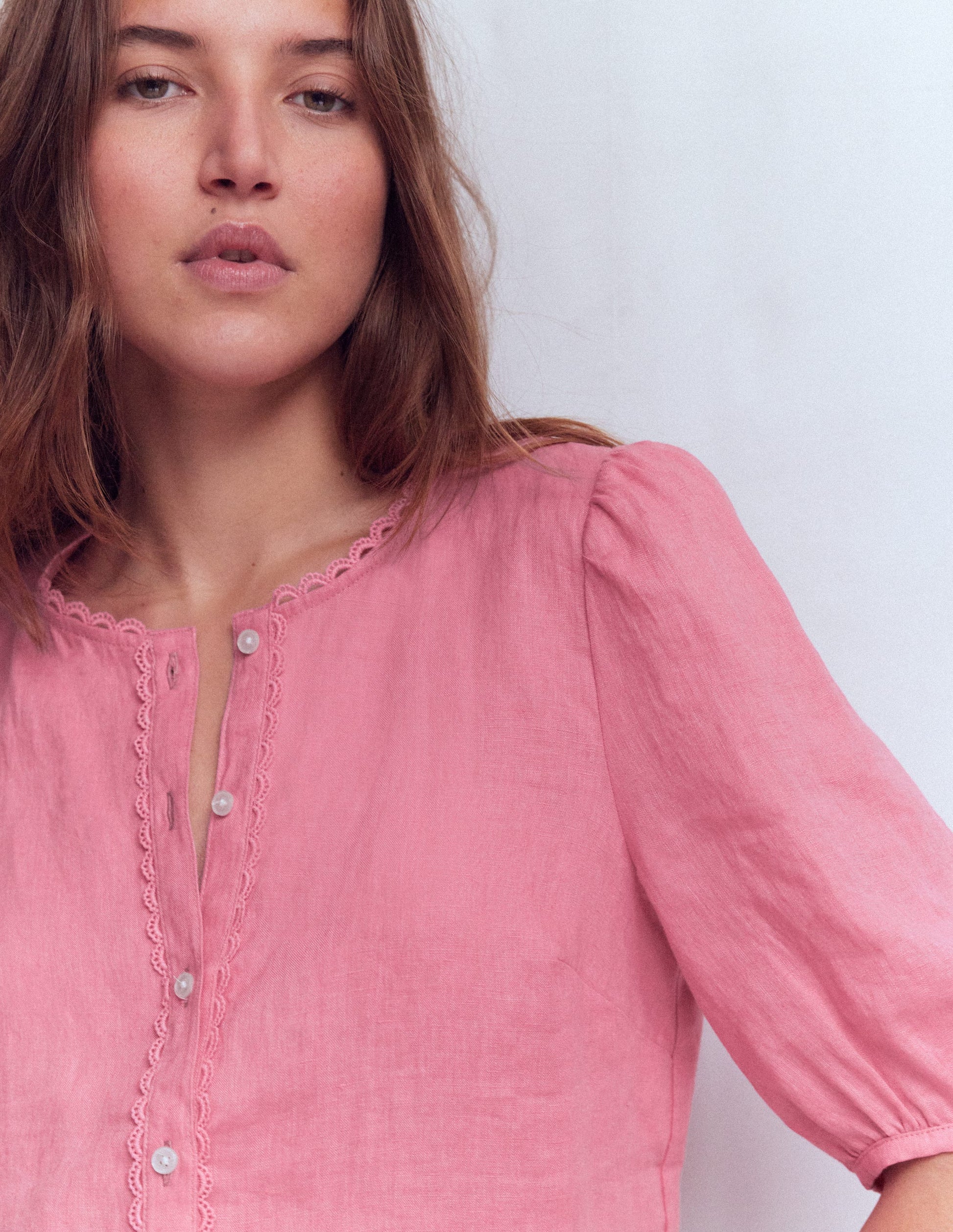 Leah Short Sleeve Linen Top-Pink Parfait-2