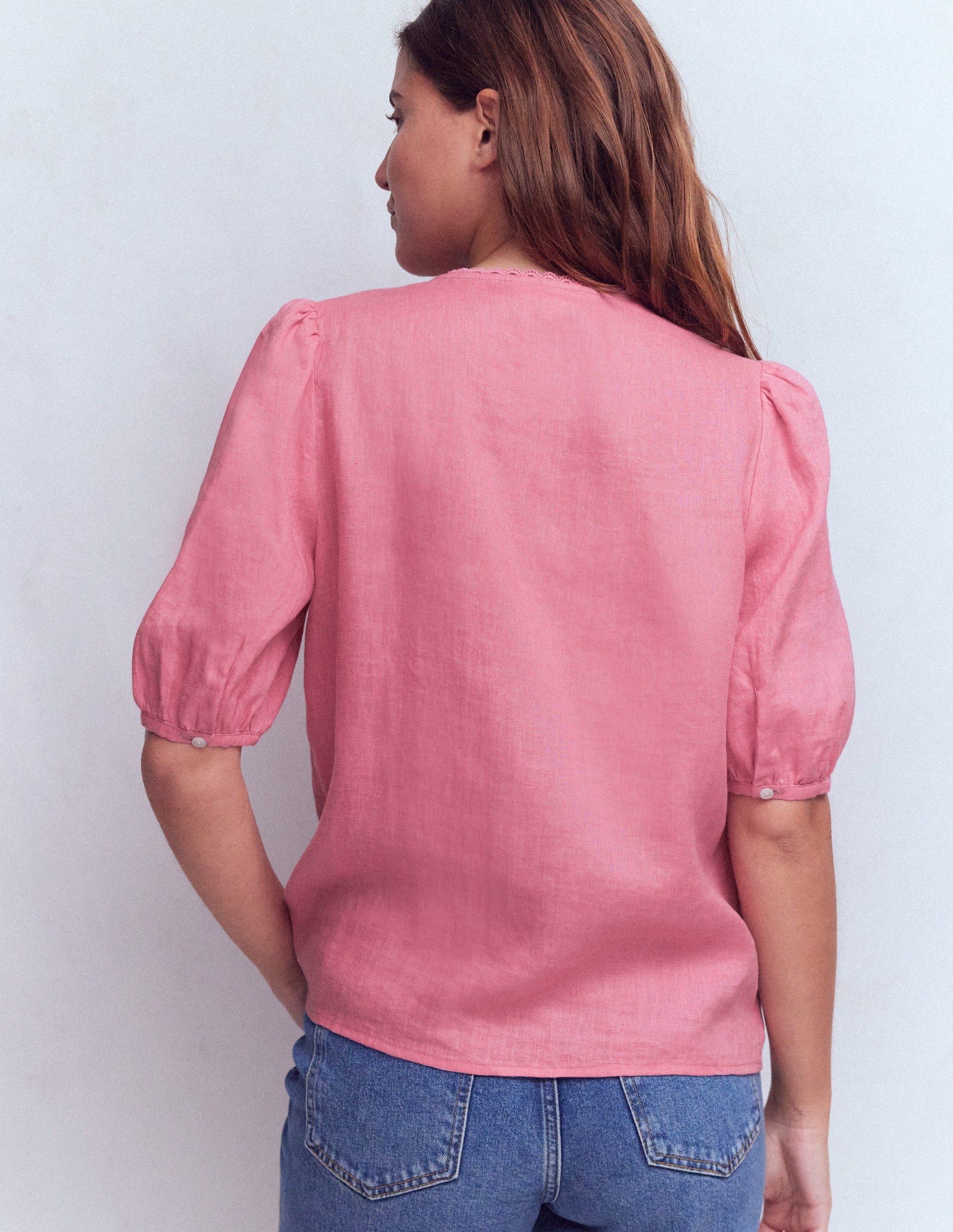 Leah Short Sleeve Linen Top-Pink Parfait-3