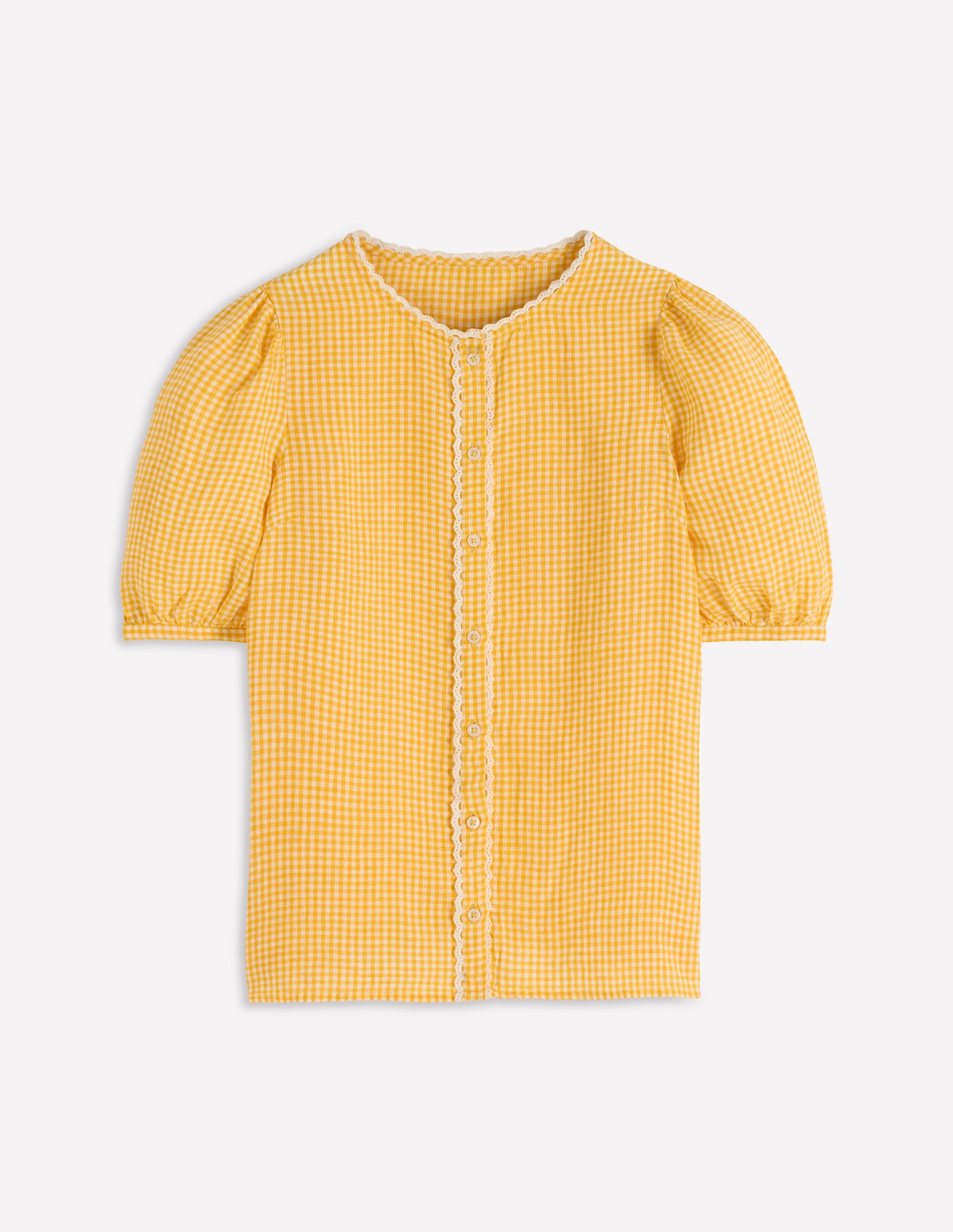 Leah Short Sleeve Linen Top-Sunshine Yellow Gingham-7