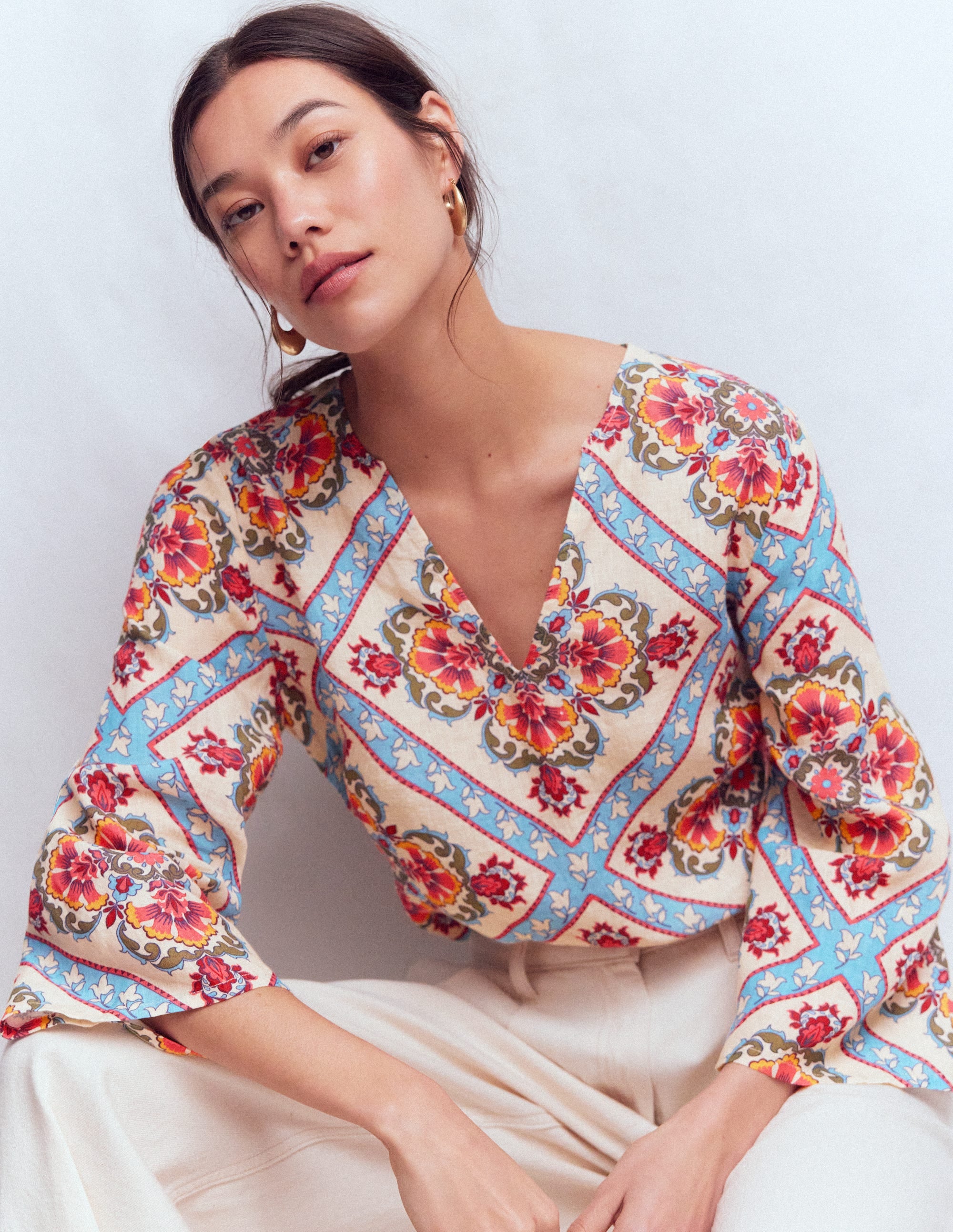 Cleo Linen Top-Floral Tile Placement - Image 1