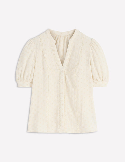 Trim Insert Double Cloth Top-Ivory Broderie-4