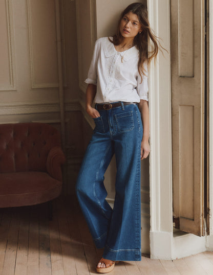 Short Sleeve Pretty Collar Top-Brilliant White-1