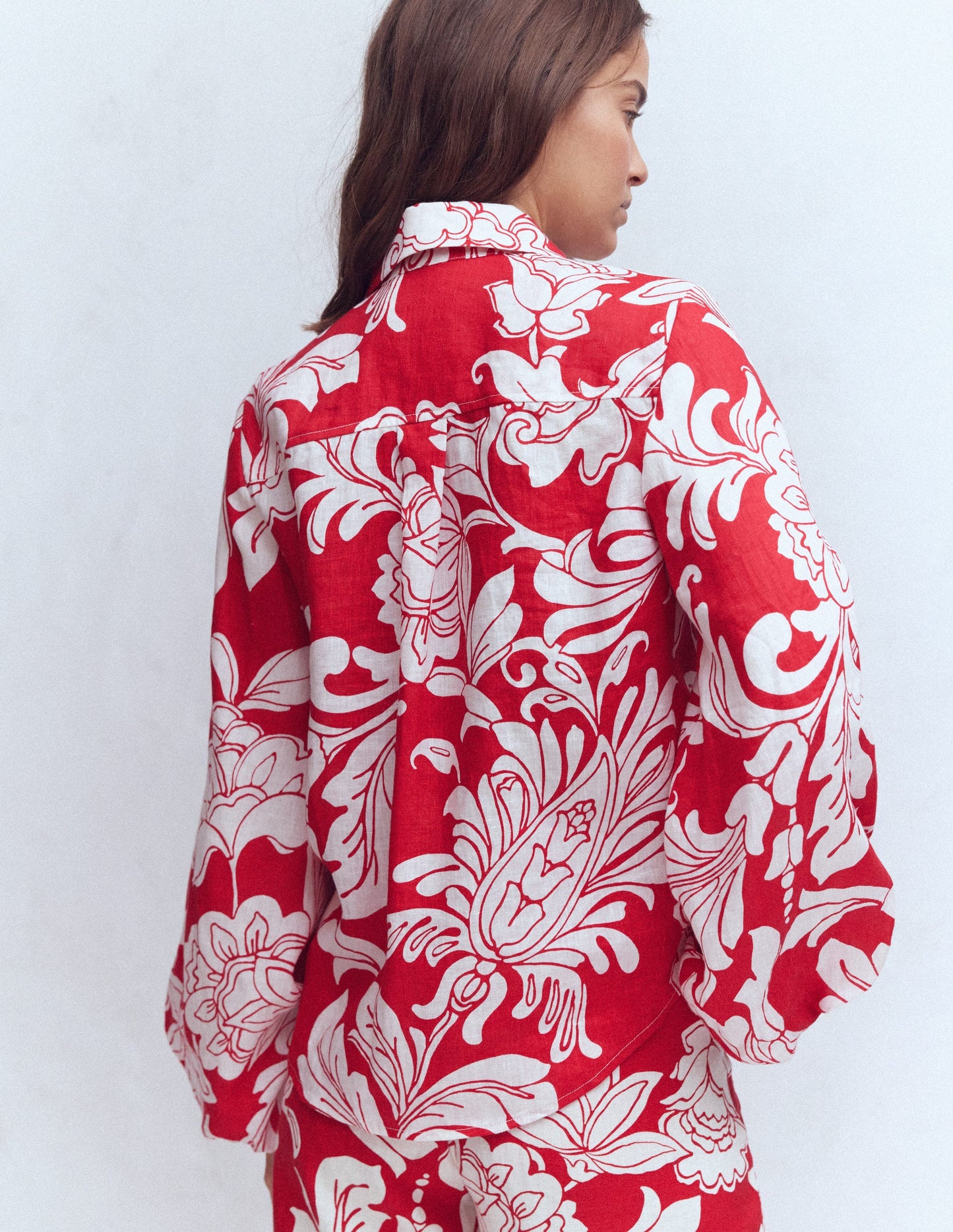 Puff Sleeve Linen Shirt-Salsa Botanical Flourish Mono