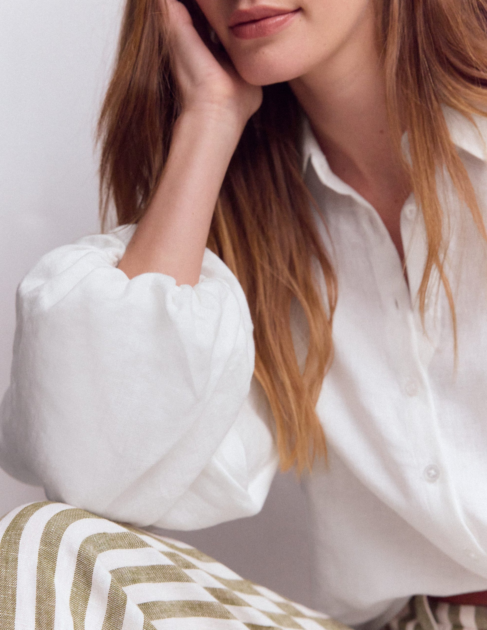 Puff Sleeve Linen Shirt-White-2