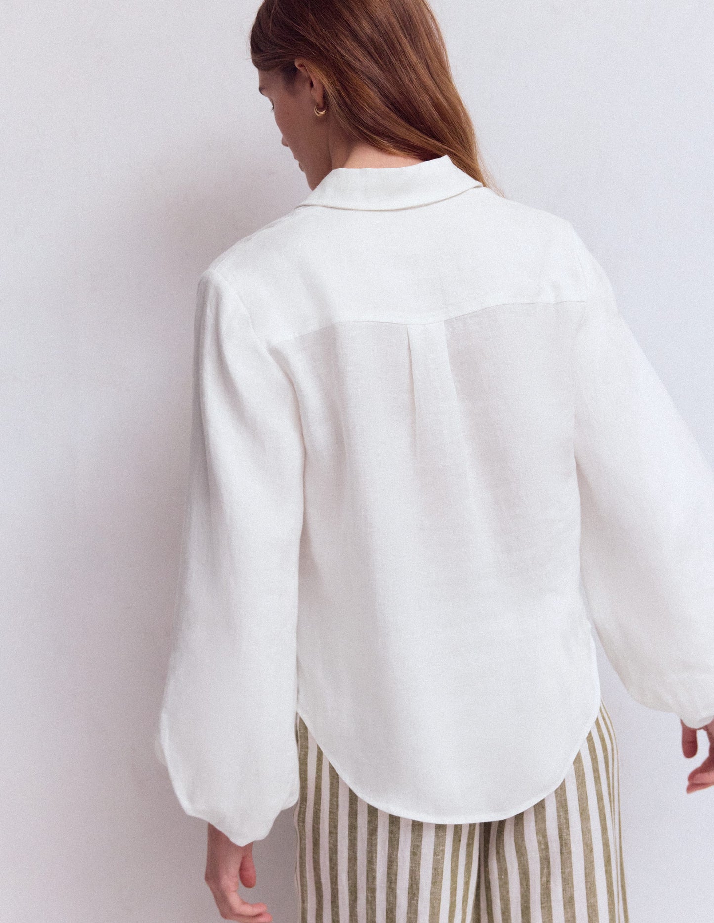 Puff Sleeve Linen Shirt-White