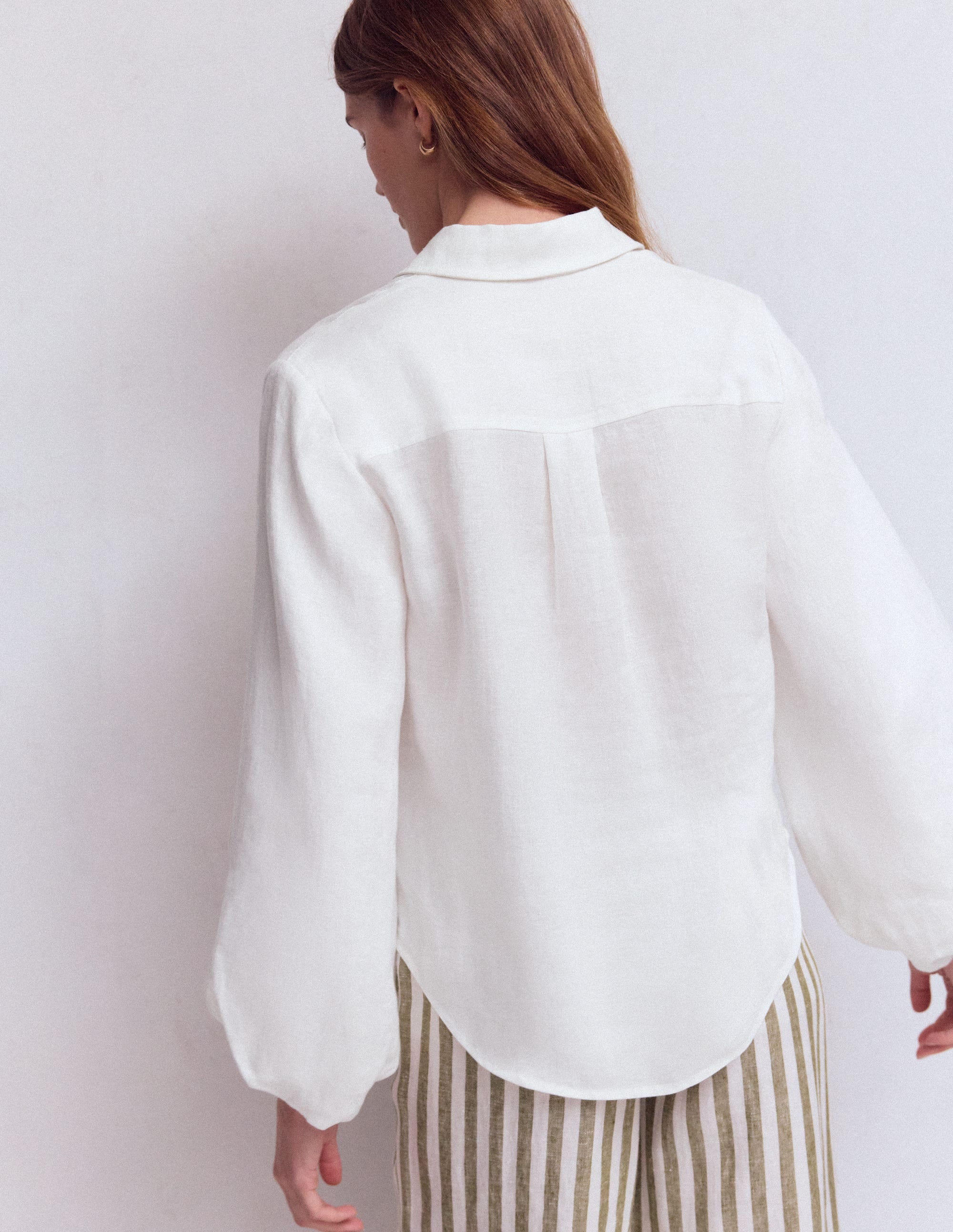 Puff Sleeve Linen Shirt-White - Image 3
