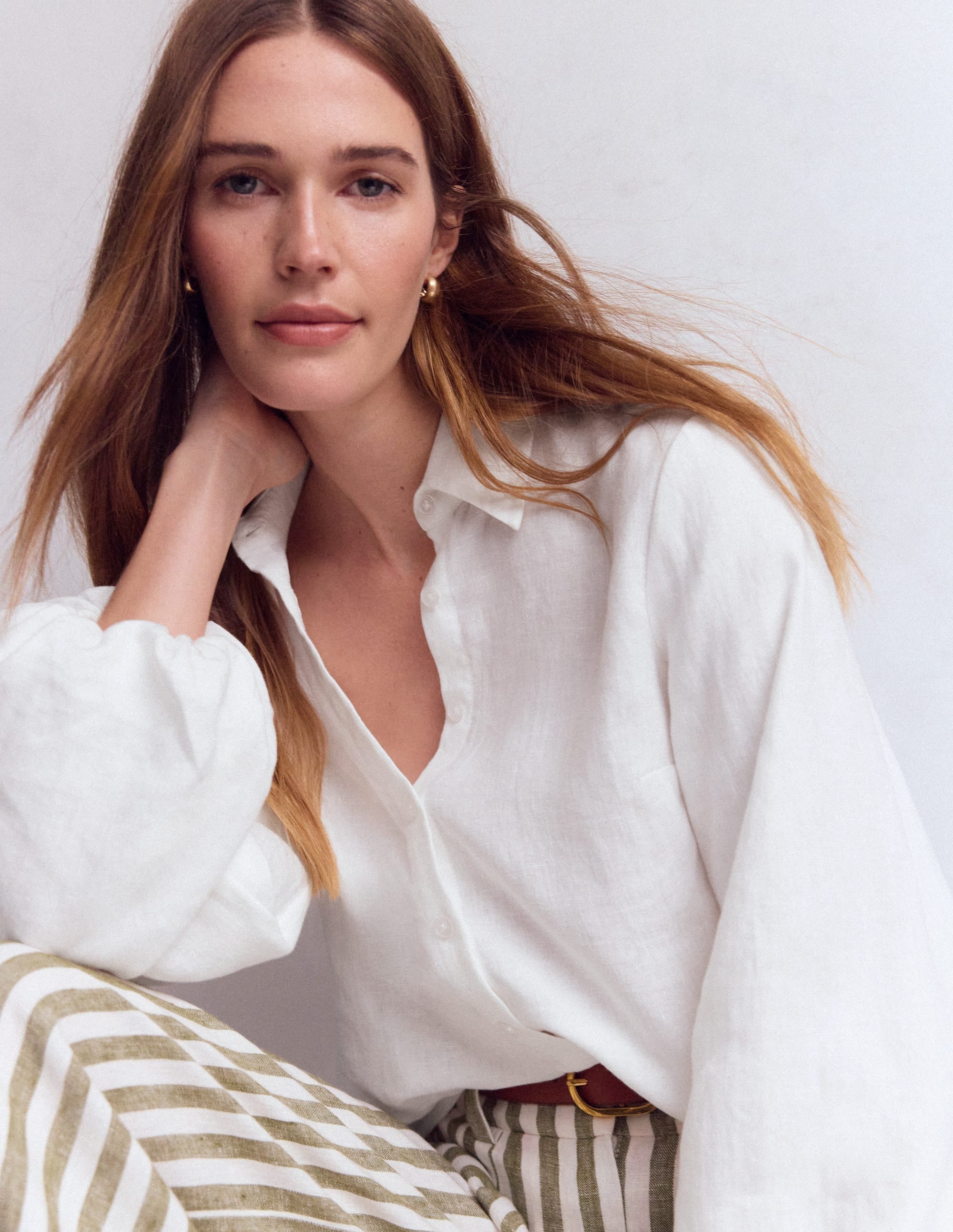 Puff Sleeve Linen Shirt-White - Image 4