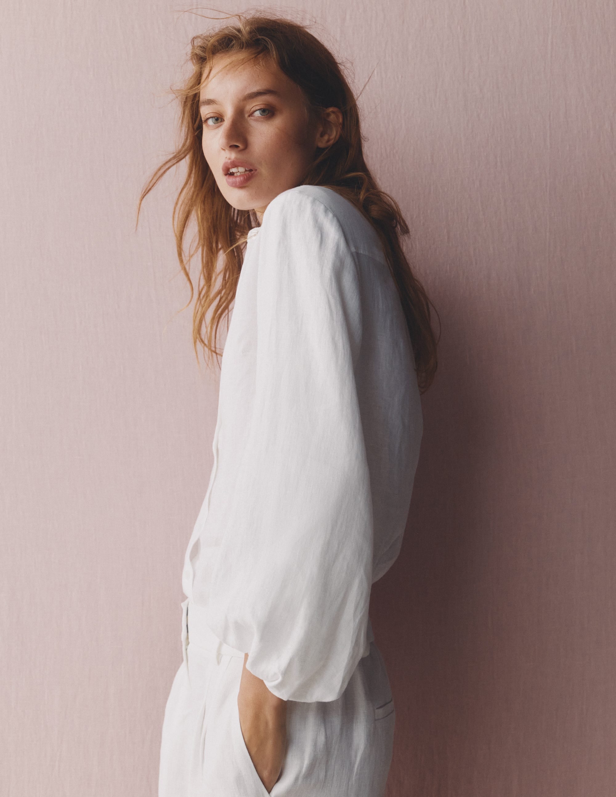 Puff Sleeve Linen Shirt-White - Image 5