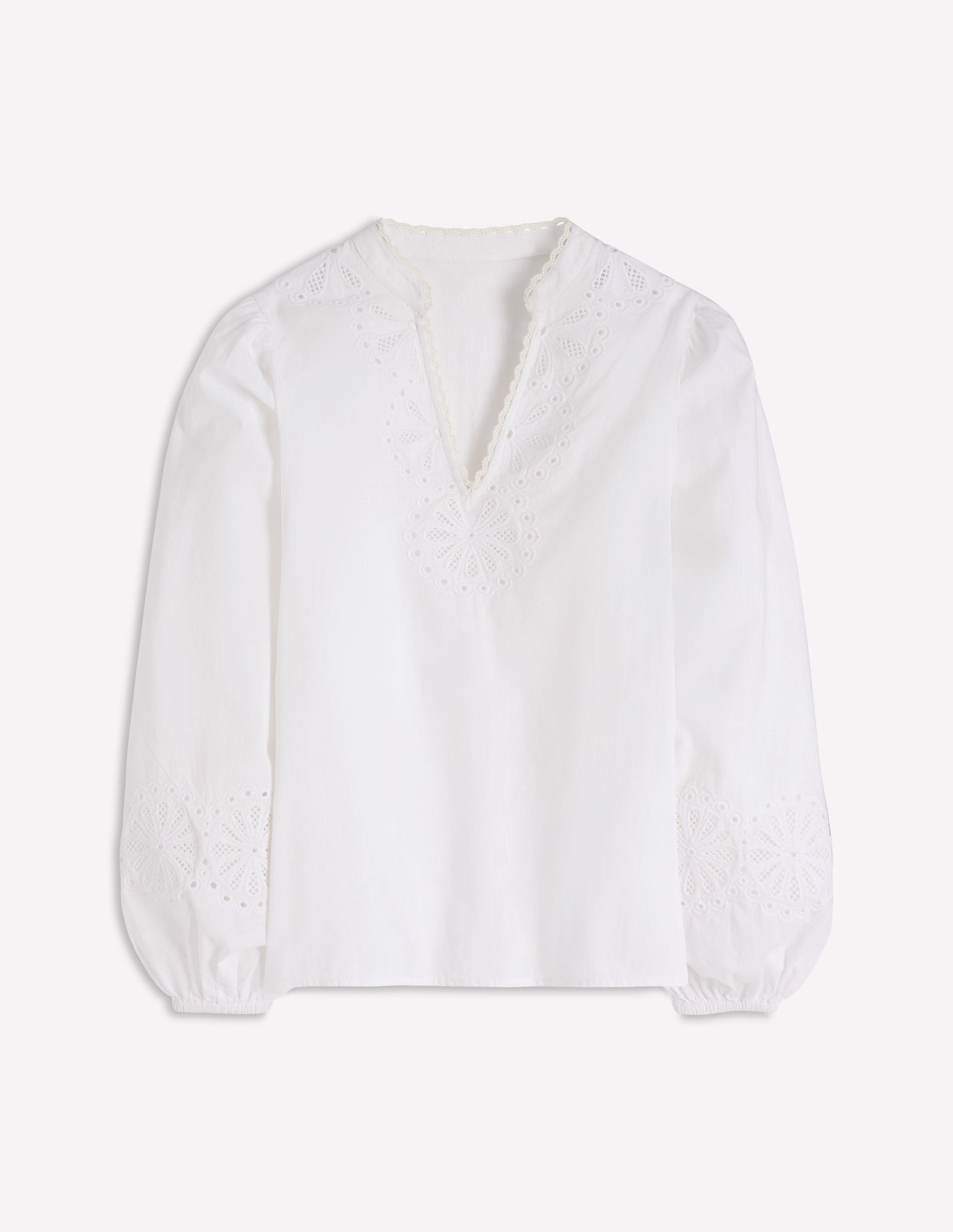 Embroidered Scallop Dolman Top-White-5