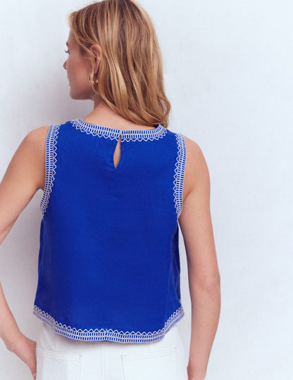 Sofia Embroidered Linen Top-Surf The Web, Ivory Flower EMB-3