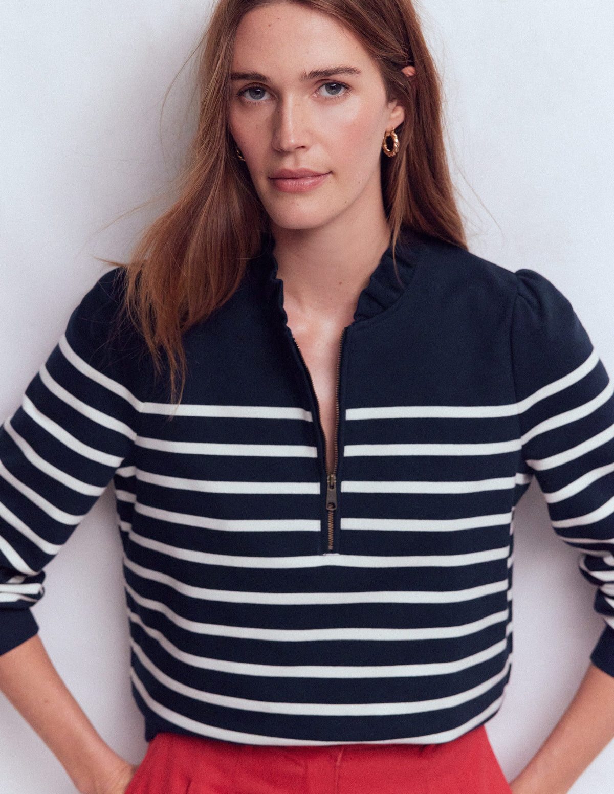 Half-Zip Frill Sweatshirt-Placement Stripe - Image 4