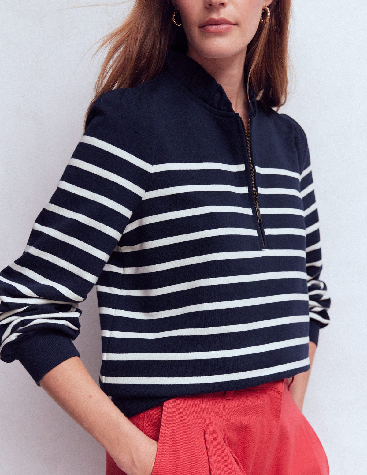 Half-Zip Frill Sweatshirt-Placement Stripe - Image 5