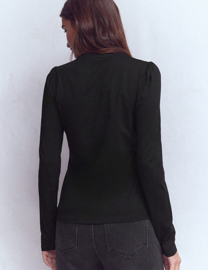 Supersoft Open Neck Henley-Black-3