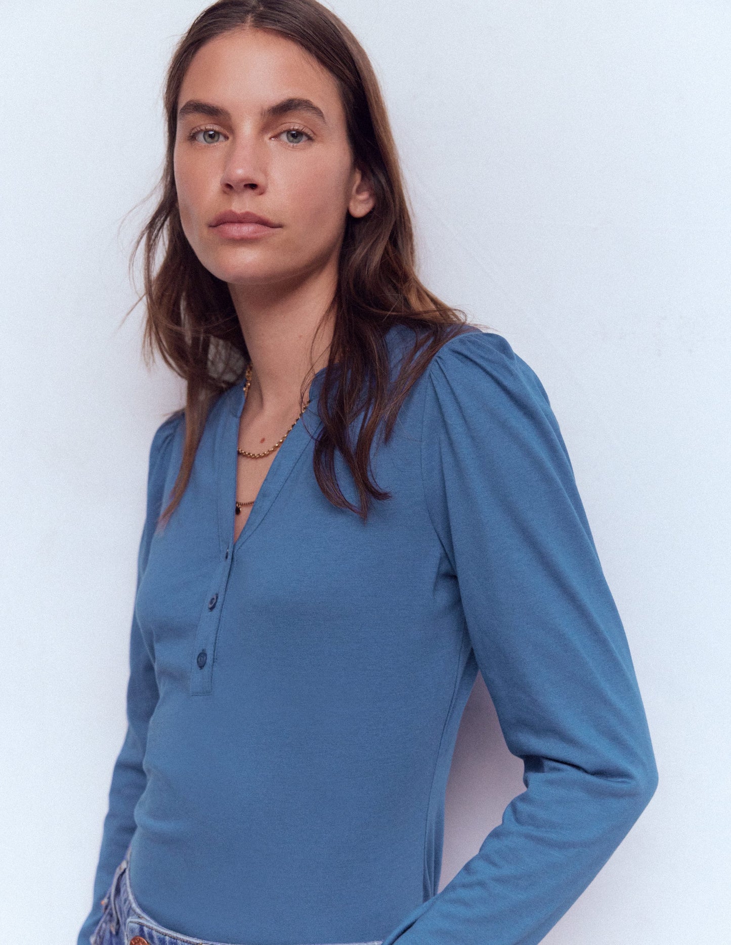 Supersoft Open Neck Henley-True Navy