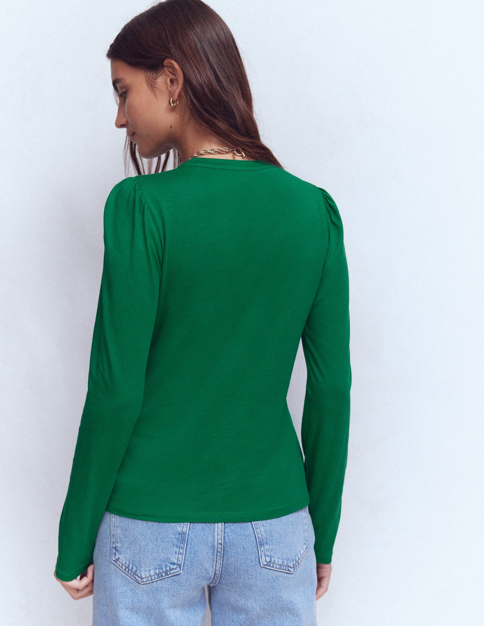 Supersoft Open Neck Henley-Jewel Green-3