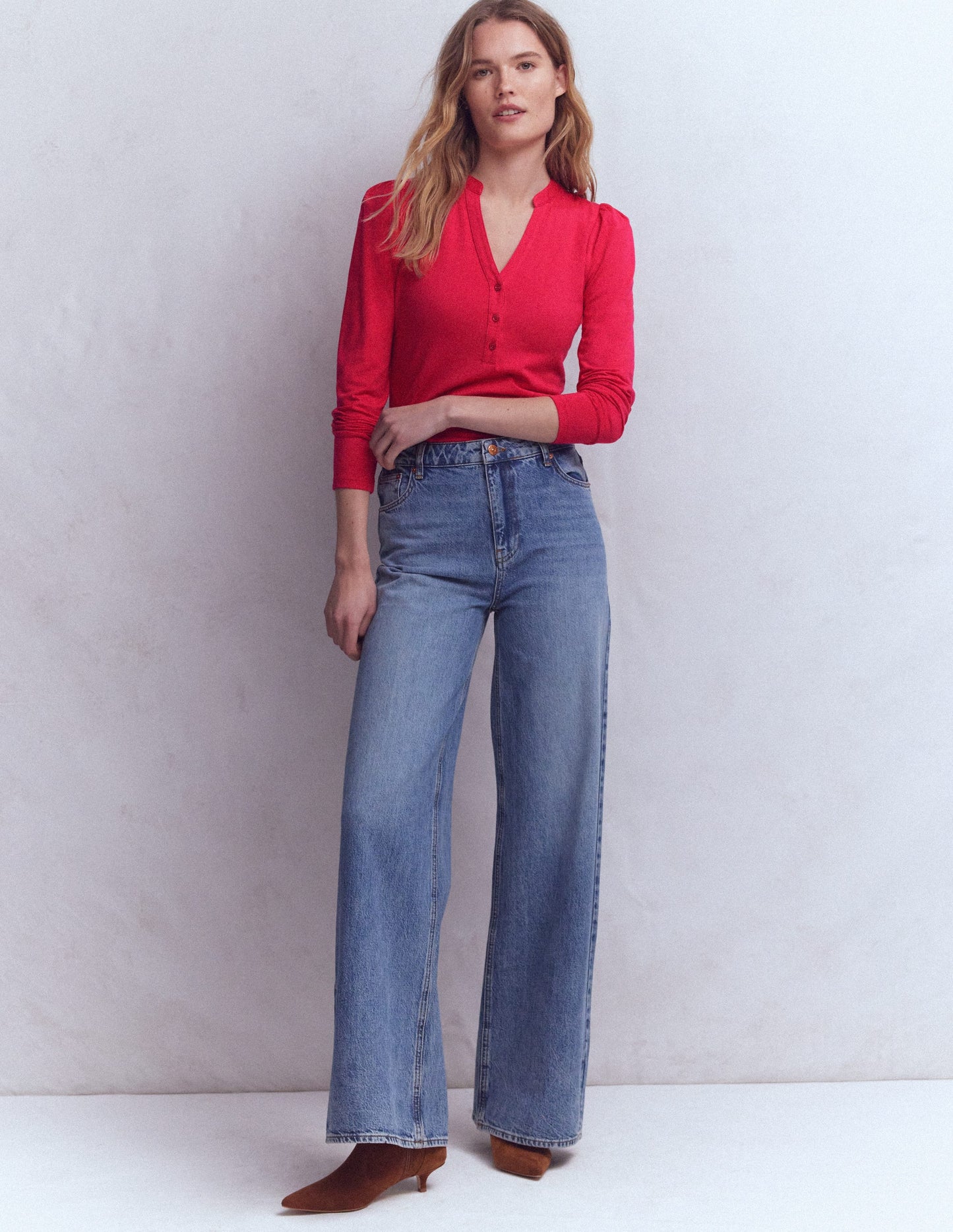 Supersoft Open Neck Henley-Pomegranate