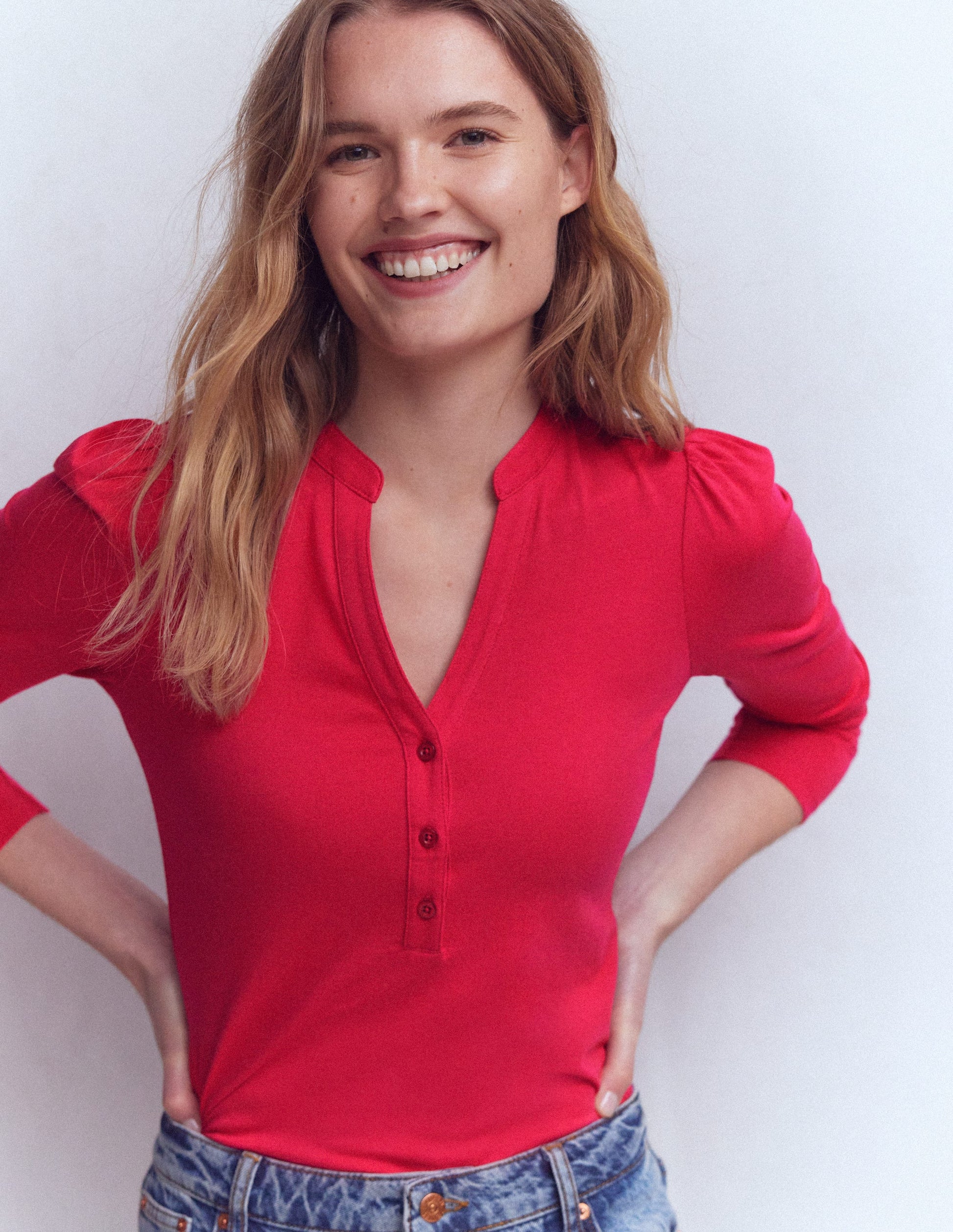 Supersoft Open Neck Henley-Pomegranate-5