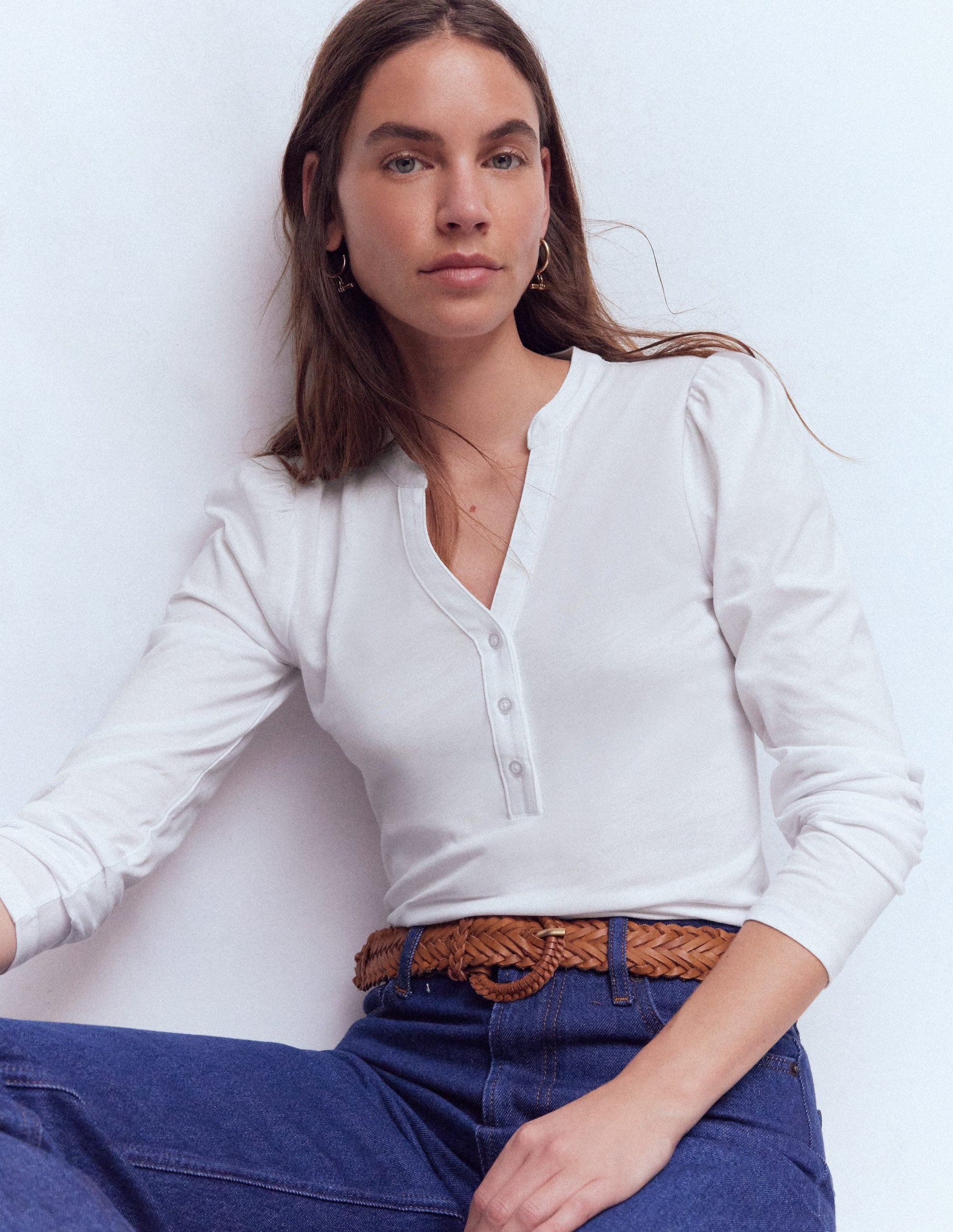 Supersoft Open Neck Henley-White-1