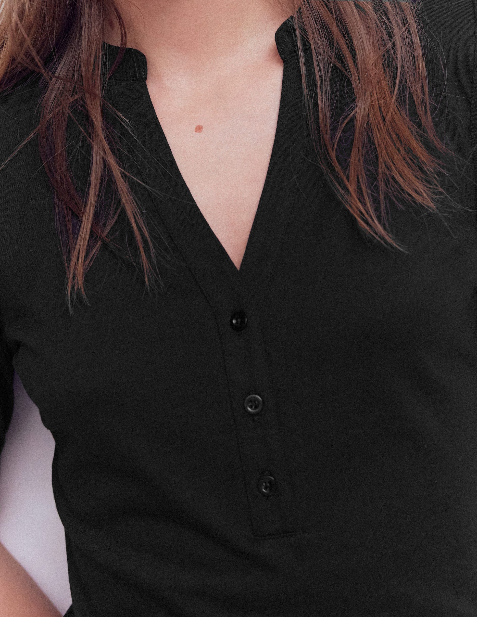 Short Sleeve Open Neck Henley-Black-2