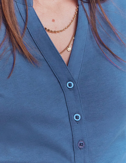 Short Sleeve Open Neck Henley-True Navy-2