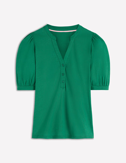 Short Sleeve Open Neck Henley-Jewel Green-5