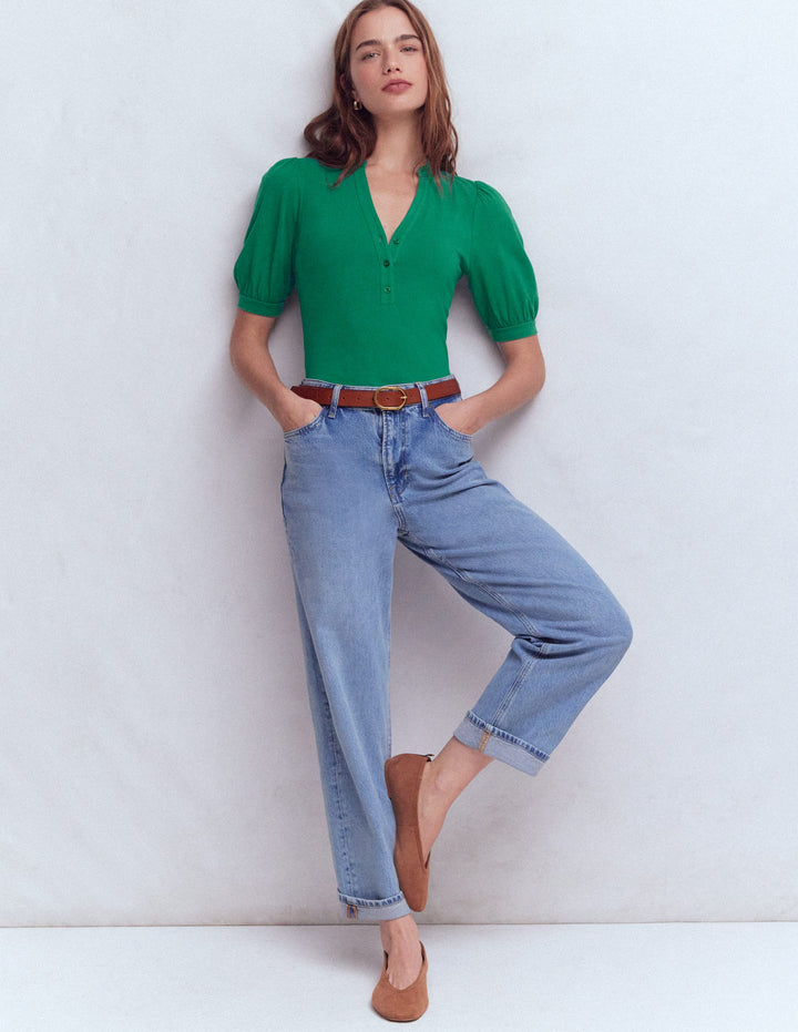 Supersoft Short Sleeve Henley-Jewel Green