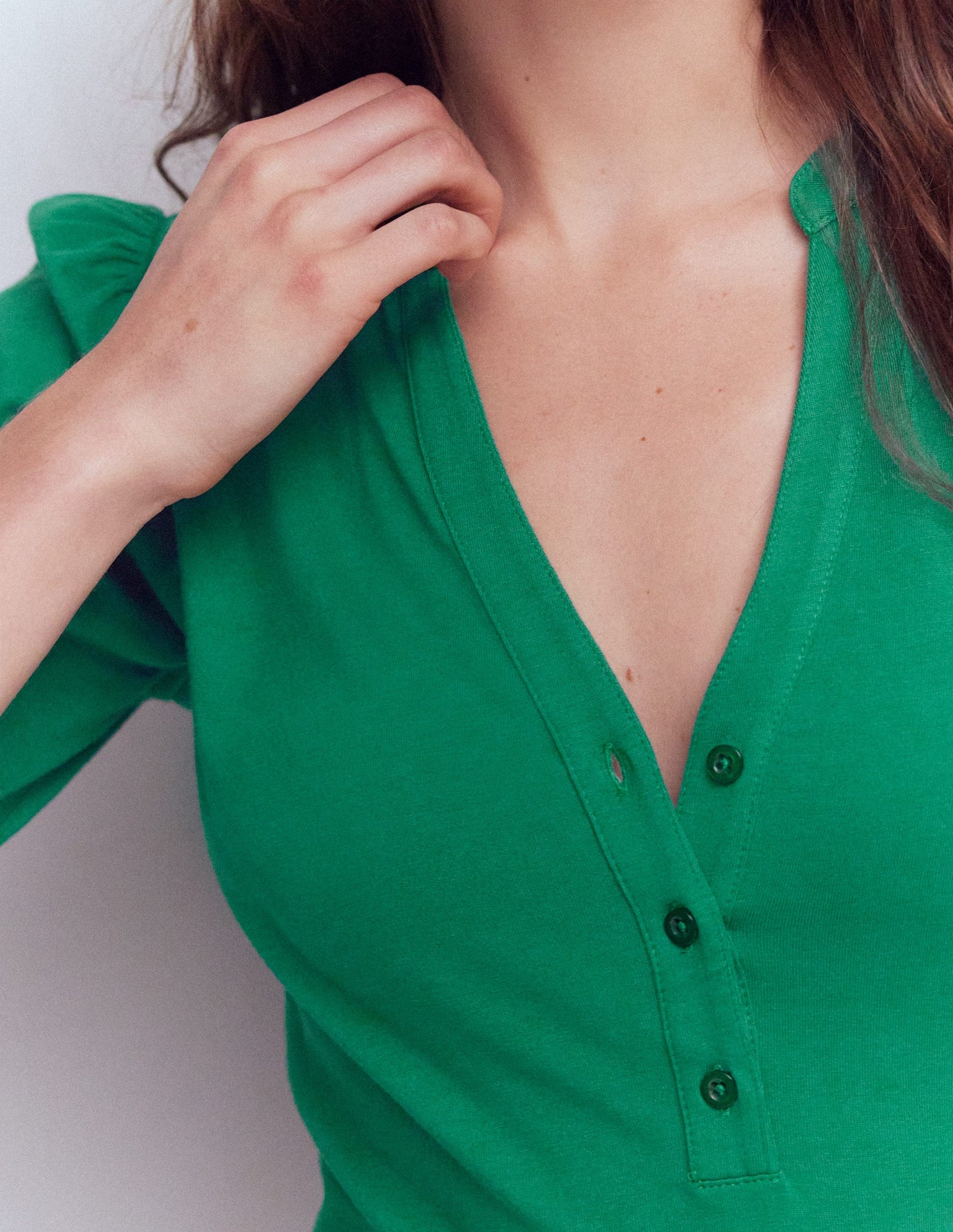 Short Sleeve Open Neck Henley-Jewel Green