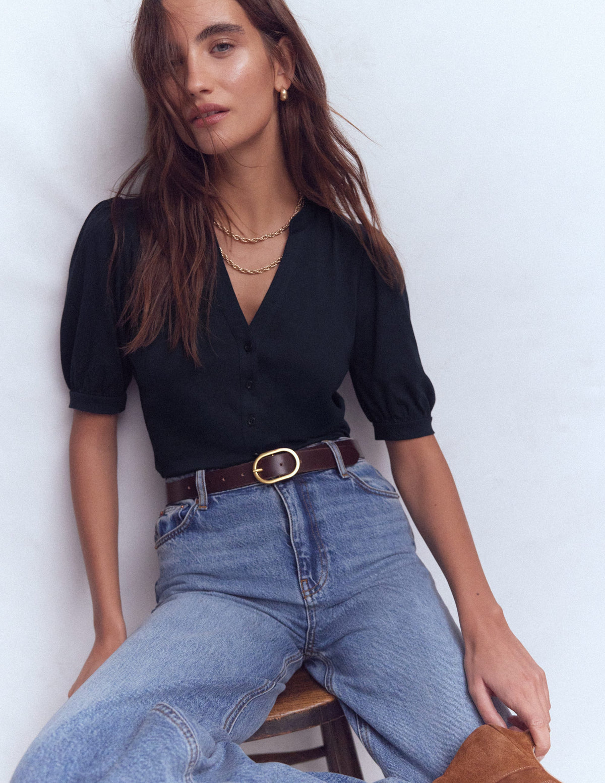 Boden Short Sleeve Open Neck Henley