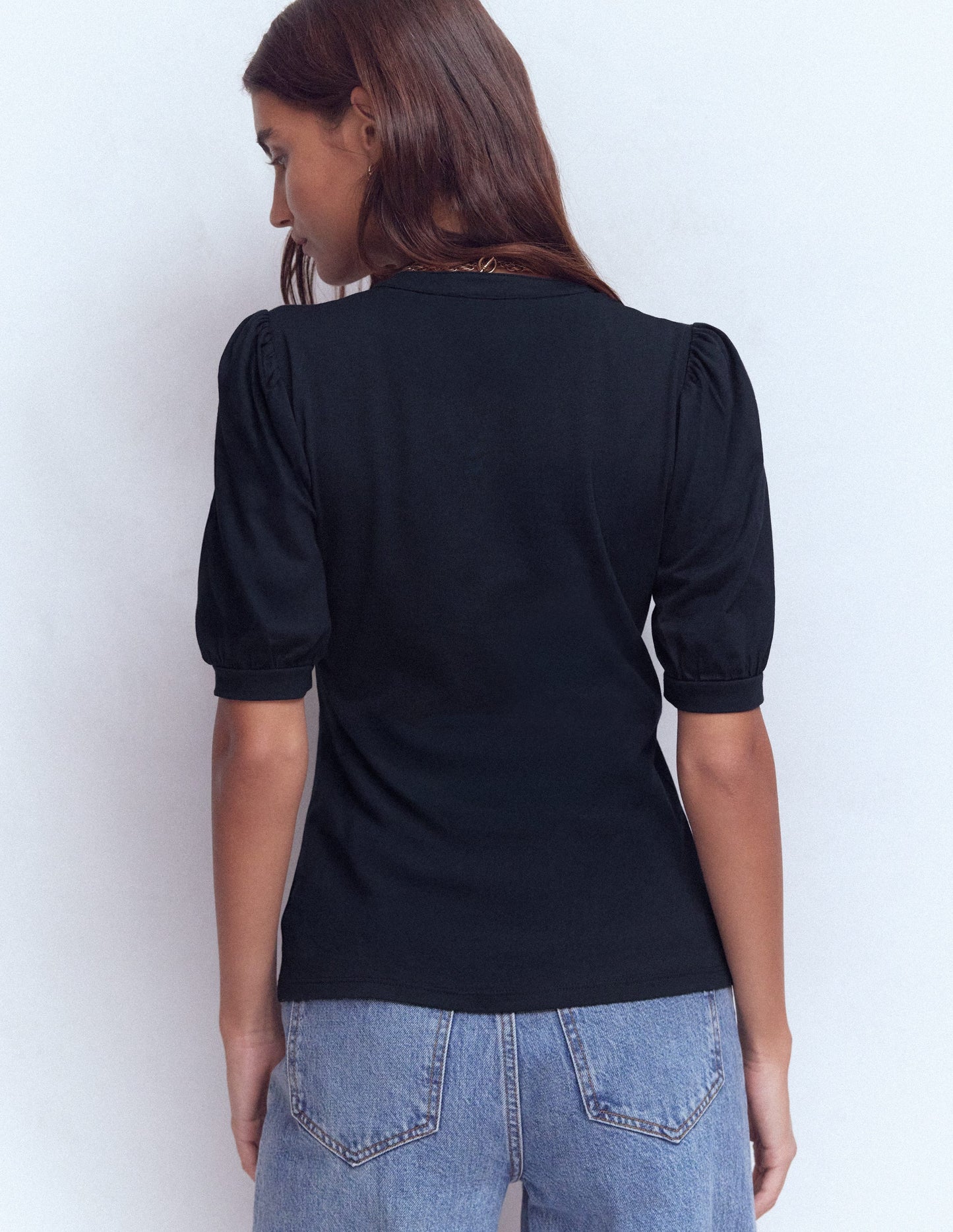 Short Sleeve Open Neck Henley-Navy