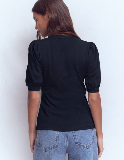 Short Sleeve Open Neck Henley-Navy-3