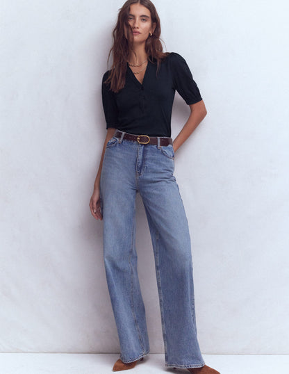 Short Sleeve Open Neck Henley-Navy-4