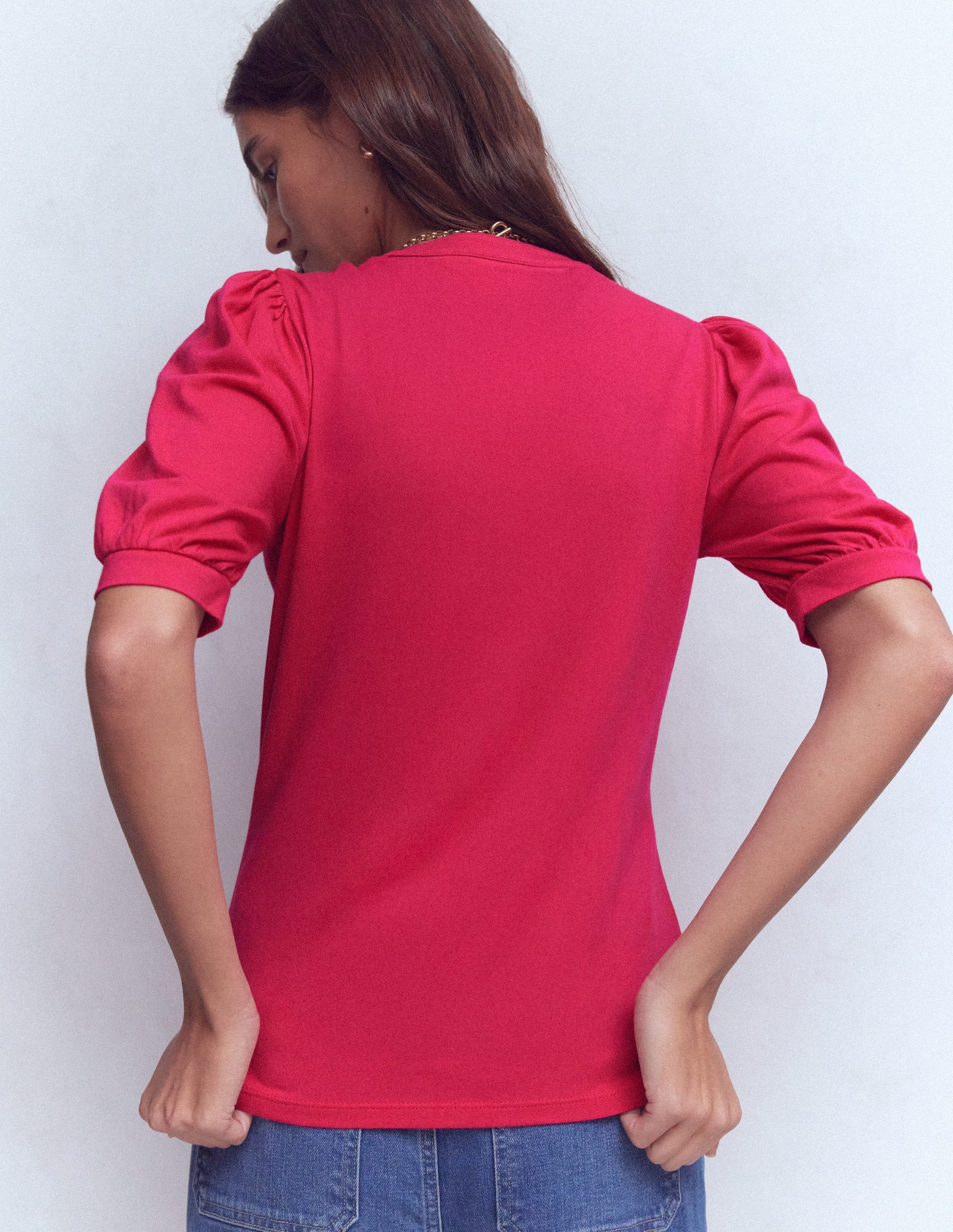 Short Sleeve Open Neck Henley-Pomegranate-3