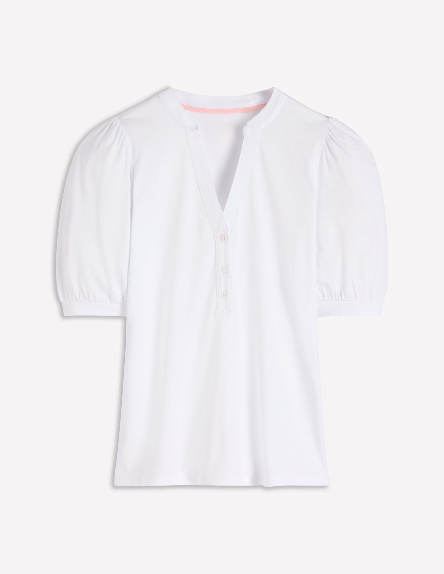 Short Sleeve Open Neck Henley-White