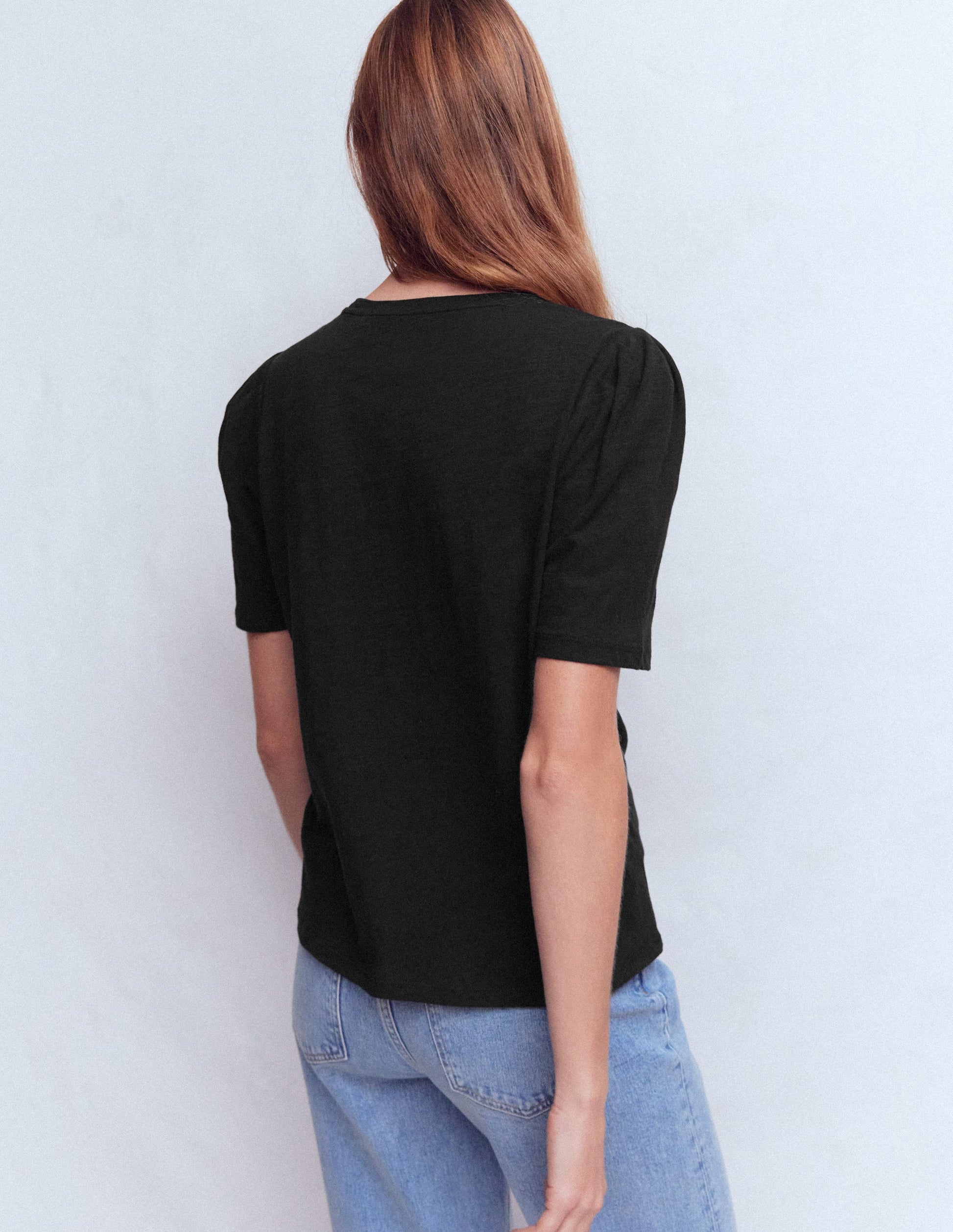 Pleat Sleeve T-shirt-Black-3