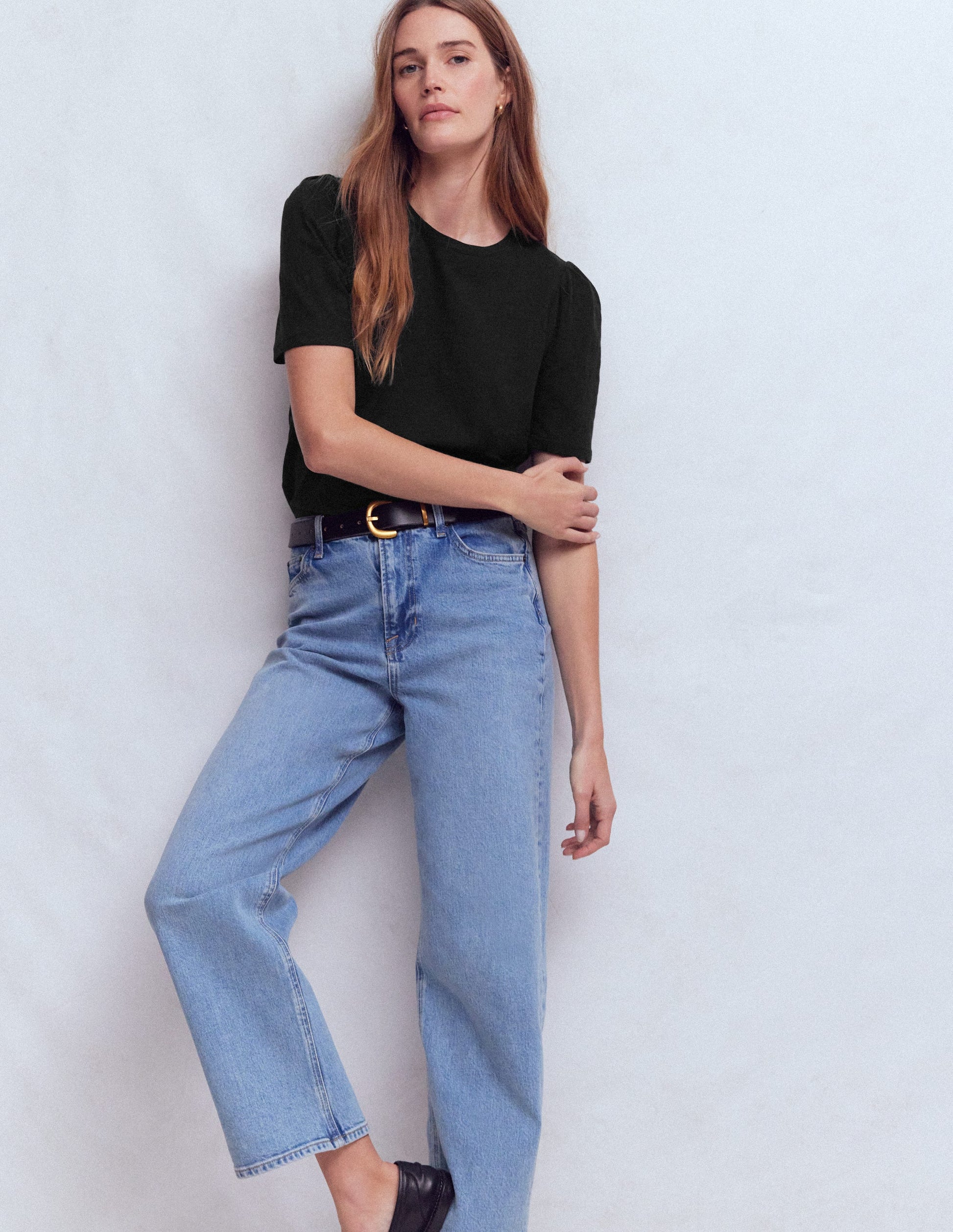 Pleat Sleeve T-shirt-Black-4