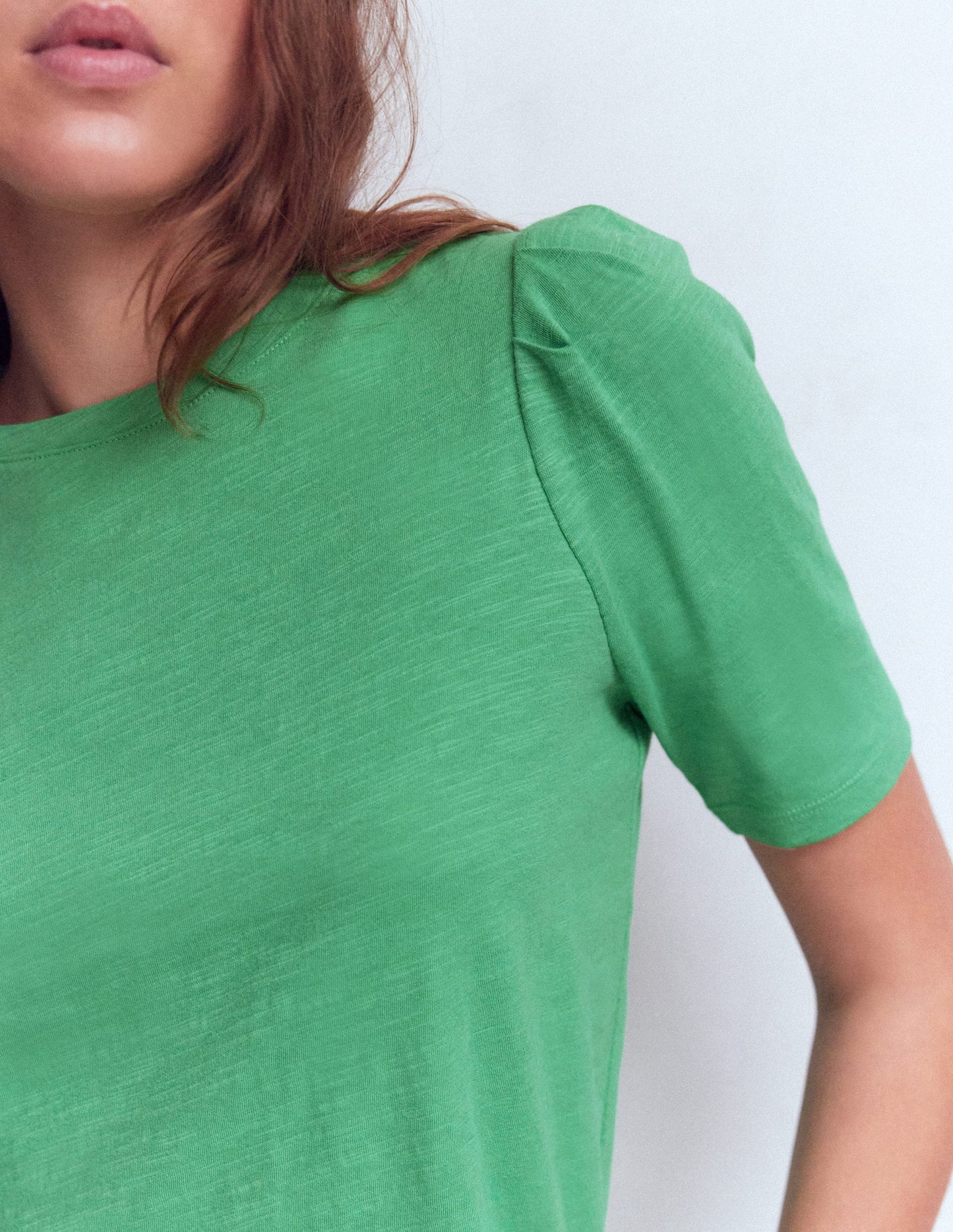 Pleat Sleeve T-shirt-Aloe Green