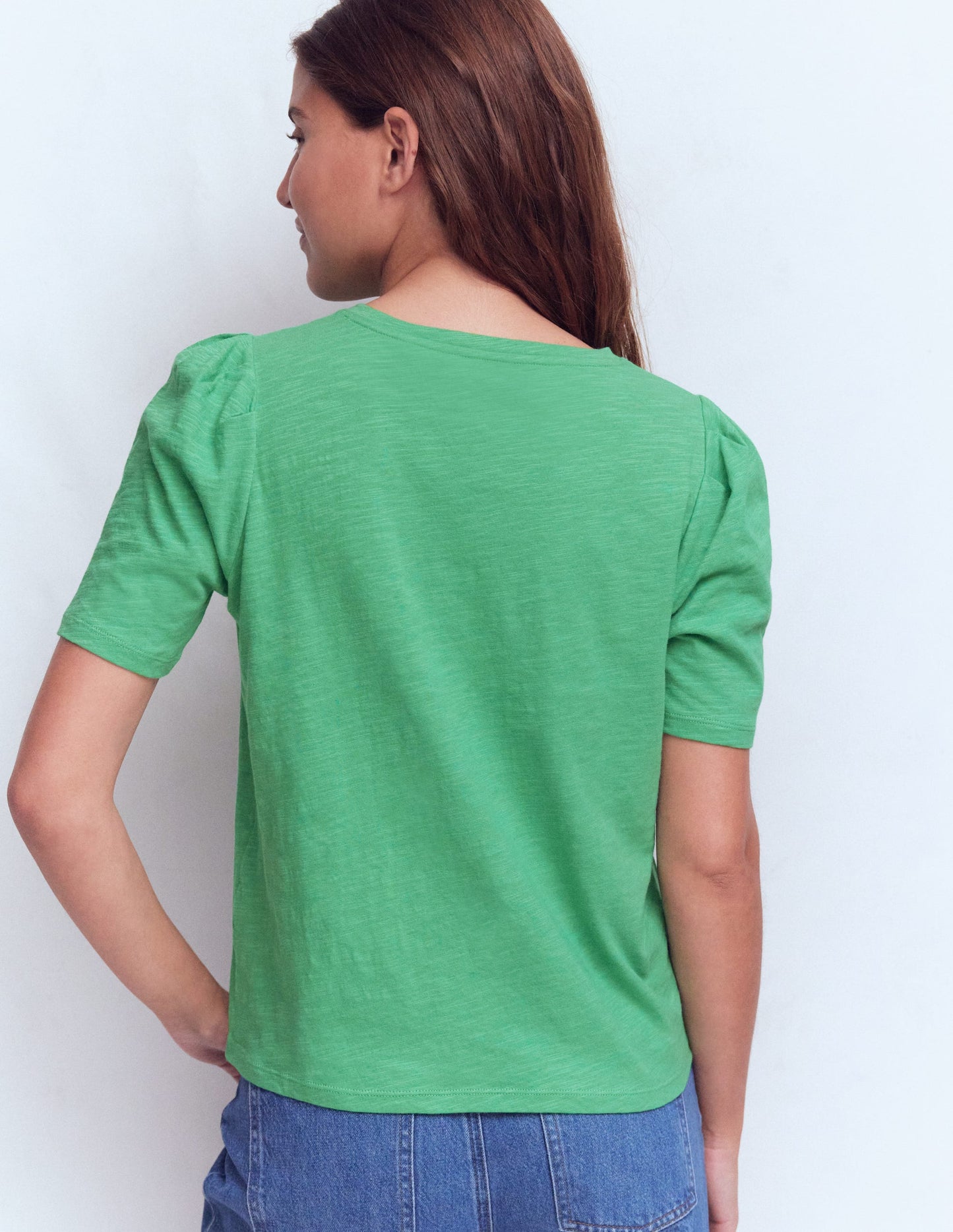 Pleat Sleeve T-shirt-Aloe Green