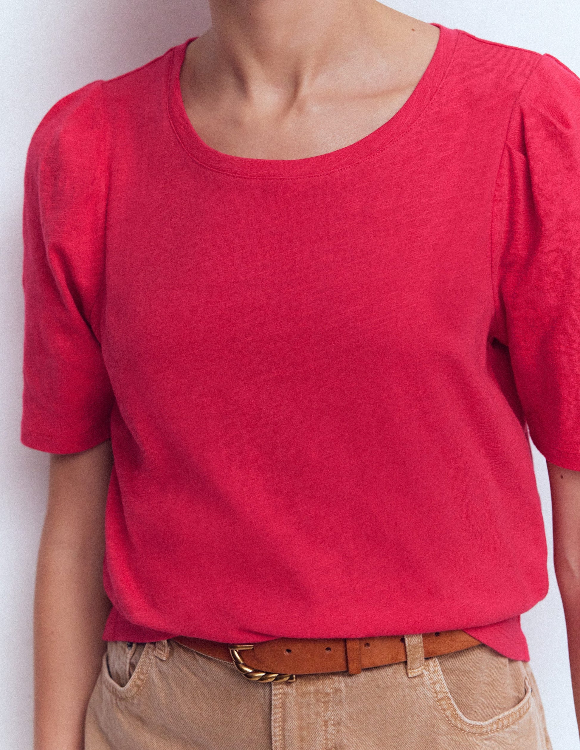 Pleat Sleeve T-shirt-Virtual Pink-2