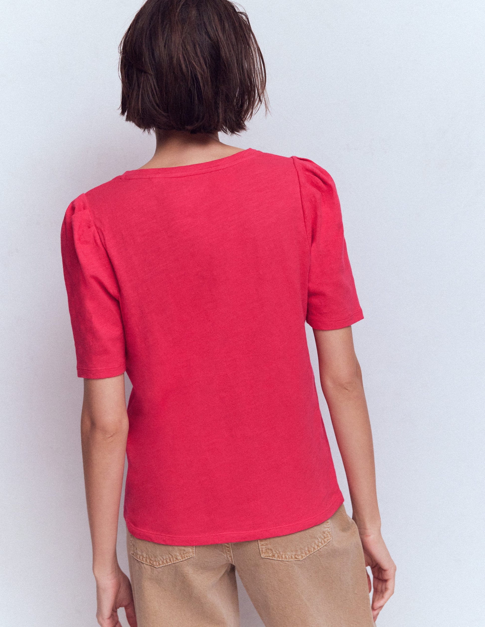 Pleat Sleeve T-shirt-Virtual Pink-3