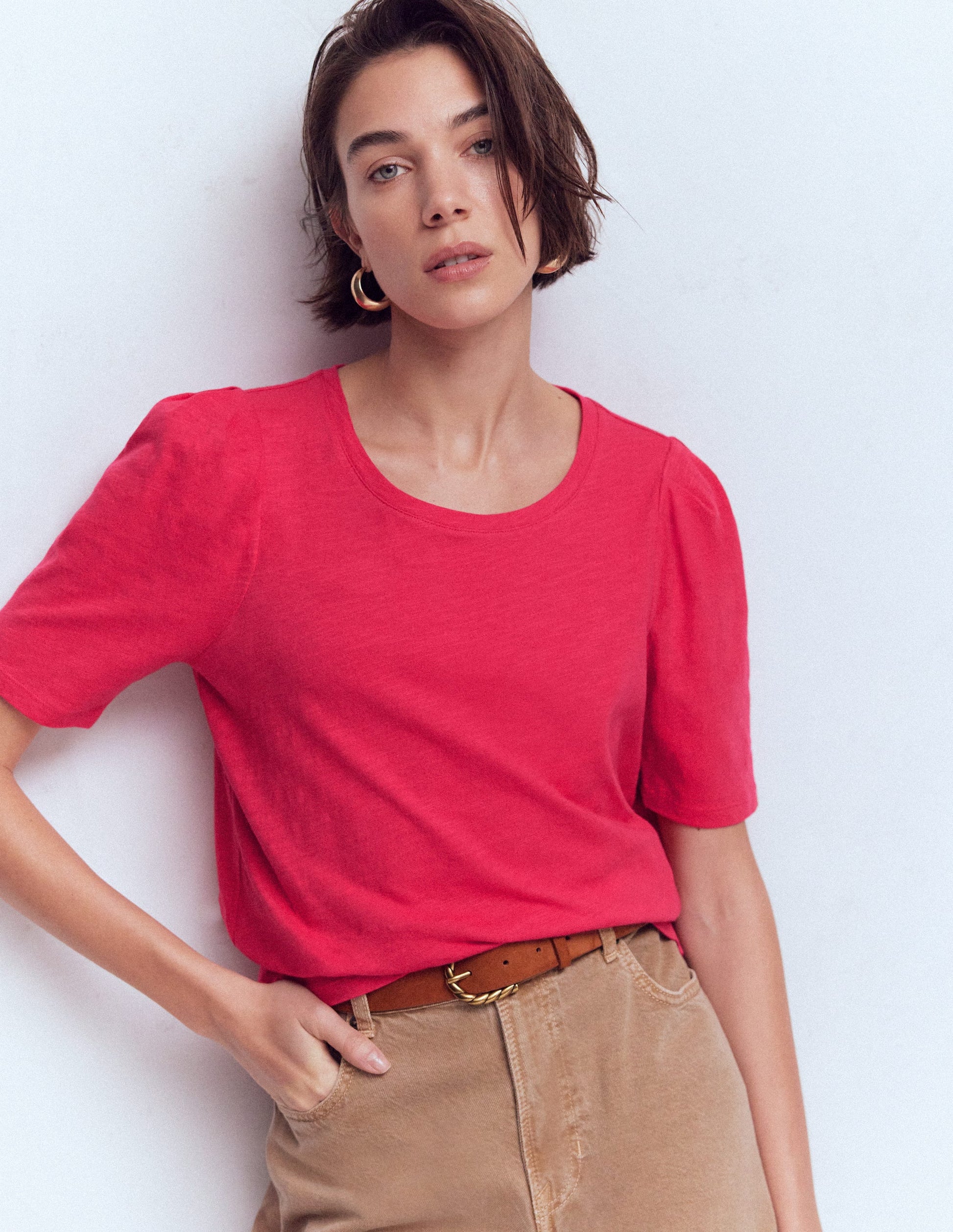 Pleat Sleeve T-shirt-Virtual Pink-4