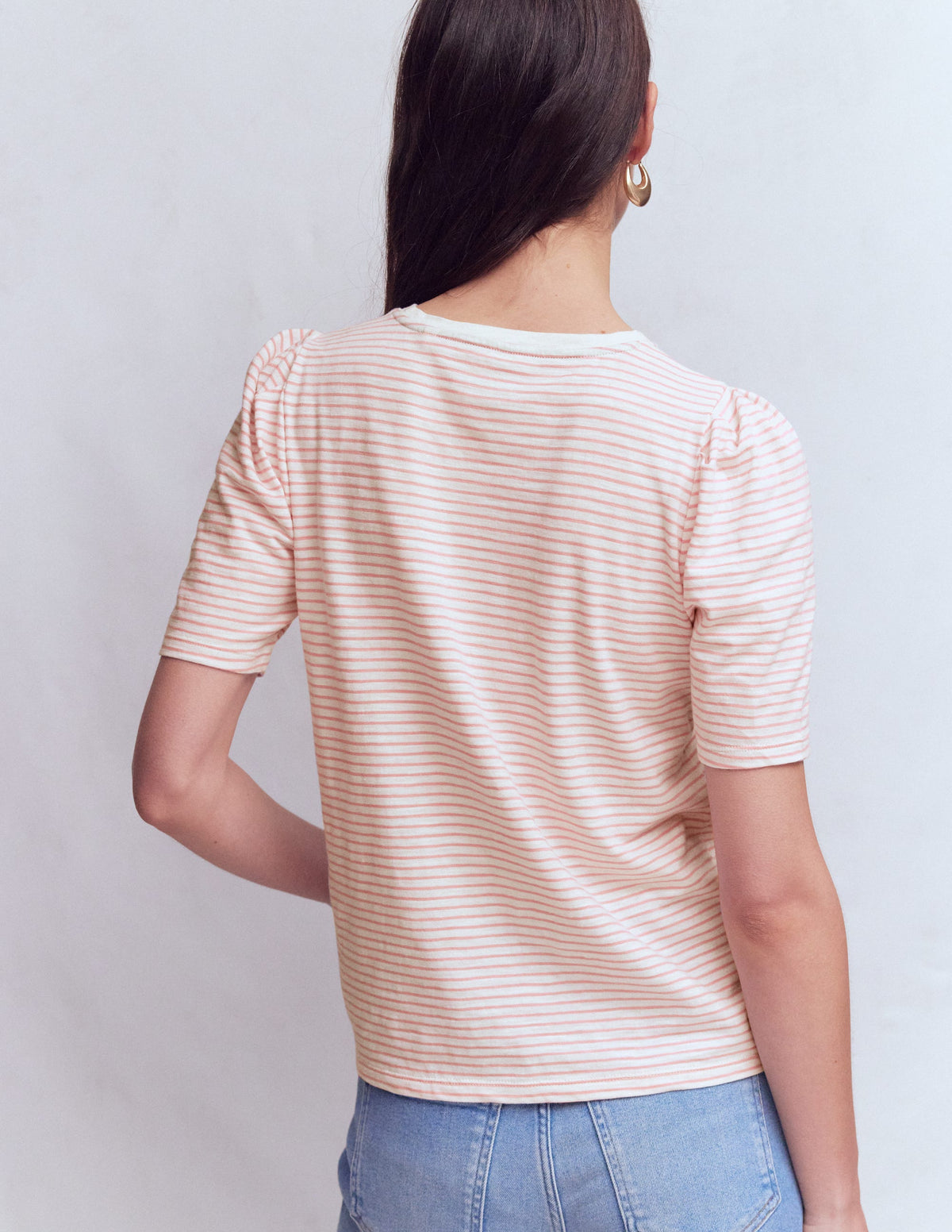 Sophie Puff Sleeve T-shirt-Formica Pink and Ivory Stripe - Image 3