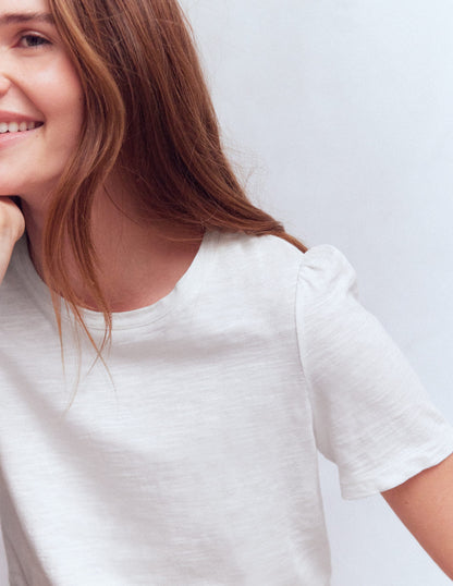 Pleat Sleeve T-shirt-White-2